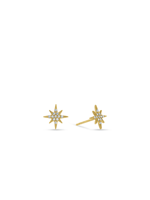 Yellow Gold, Cubic Zirconia Star Cluster Stud Earrings