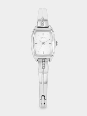 Tempo Silver Plated Silver Tonneau Dial Bangle Watch