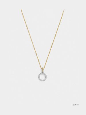 Yellow Gold & Sterling Silver, Cubic Zirconia Circle of Life Pendant on Chain.
