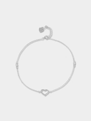 Sterling Silver & Cubic Zirconia Heart Anklet