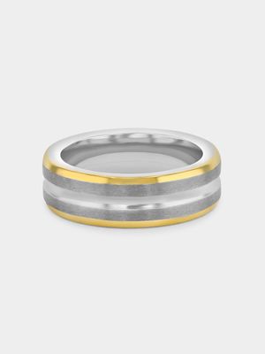 Tungsten Gold Plated Striped Edge Ring