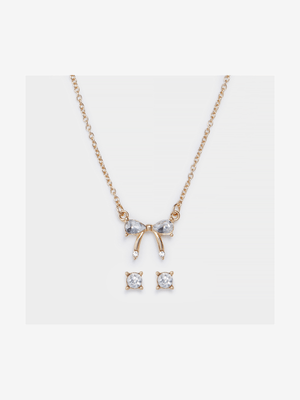 Women's Gold Bow Necklace & Earring Set