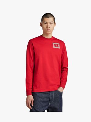 G-Star Men's GS RAW Back Graphic Red Long Sleeve T-shirt