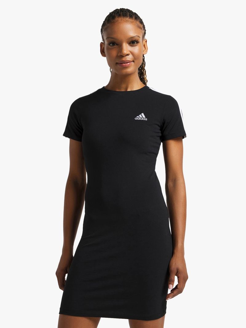 adidas Women s 3 Stripe Fit T Shirt Dress Black Bash