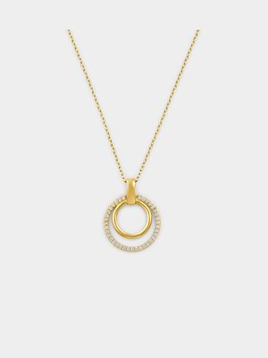 Gold Plated Sterling Silver Cubic Zirconia Double Circle Pendant
