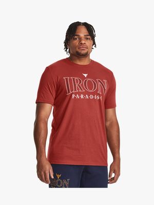 Mens Under Armour Project Rock Red Paradise Short Sleeve Tee