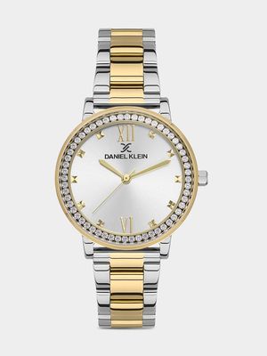 Daniel Klein Gold Plated Silver Tone Dial Two-Tone Stainless Steel Bracelet Watch