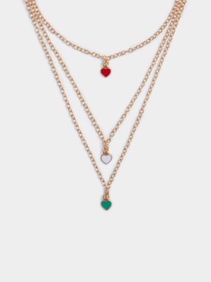 Women's Gold 3 Hearts Layered Necklace