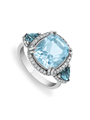 White Gold Diamond & Sky Blue Topaz Trilogy Women’s Ring