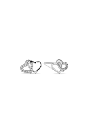 Miss Swiss Sterling Silver Cubic Zirconia Double Heart Stud Earrings