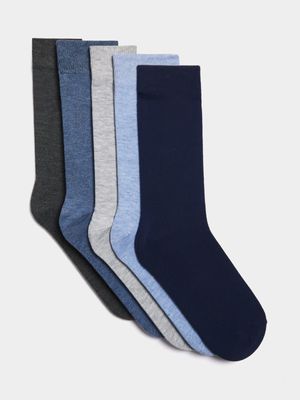 Jet Men's 5 Pack Navy Melange Plain Anklet Socks