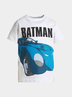 Jet Young Boys White Cotton Batmobile Character Tee