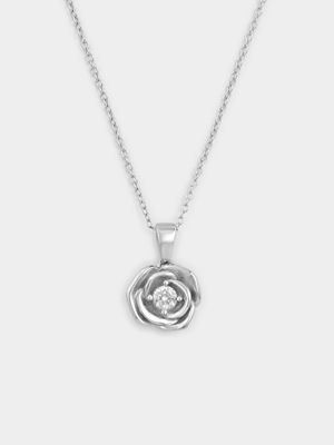 Sterling Silver Cubic Zirconia Solitaire Rose Pendant