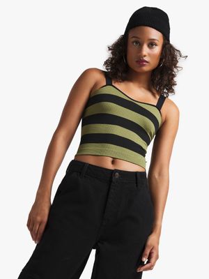 Women's Black & Green Striped Seamless Cami Top