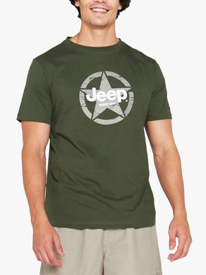 Men's Jeep Green Logo & Star Icon T-Shirt