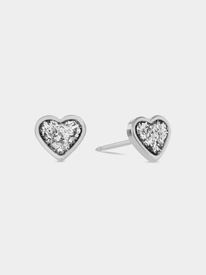 Stainless Steel & Glitter Heart Stud Earrings