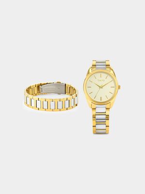 Tempo Men’s Two Tone Bracelet Watch & Bracelet Set