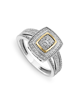 Yellow Gold & Sterling Silver Diamond Rectangle Ring