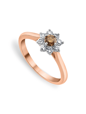 Rose Gold 0.20ct Champagne & 0.25ct Diamond Flower Halo Ring