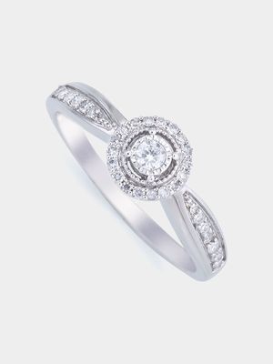 9ct White Gold & 0.15ct Diamond Oval Special Halo Illusion Solitaire Ring
