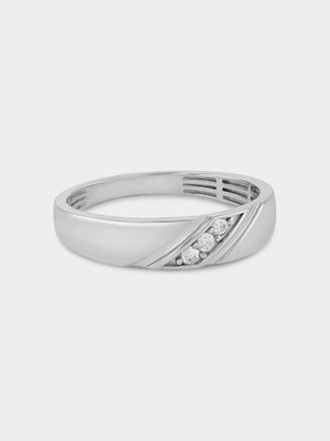 Sterling Silver Cubic Zirconia Men’s Diagonal Channel Ring