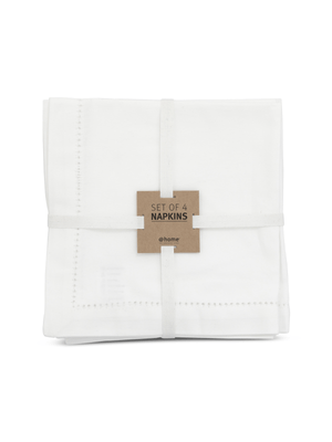 napkin plain white twill with edge fagoting 4pc 45x45