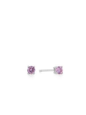 Miss Swiss Sterling Silver Pink Cubic Zirconia Round Stud Earrings