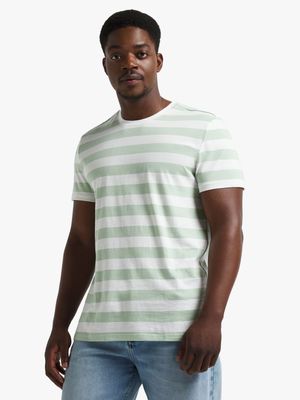 Men's Green & White Striped T-Shirt