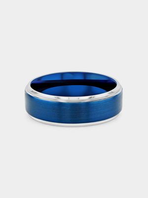 Stainless Steel Blue Plated Brushed Centre Ring