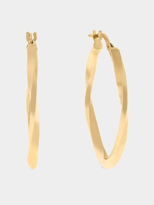 Yellow Gold, 20mm Oval Twisted Hoop Earrings