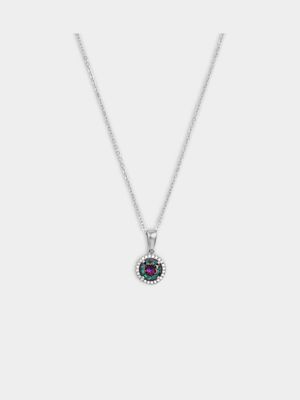 Sterling Silver Mystical Topaz & Cubic Zirconia Round Halo Pendant
