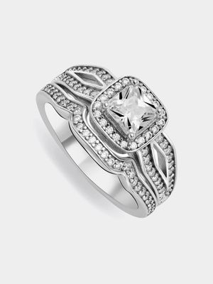 Sterling Silver Cubic Zirconia Marquise Twinset Ring
