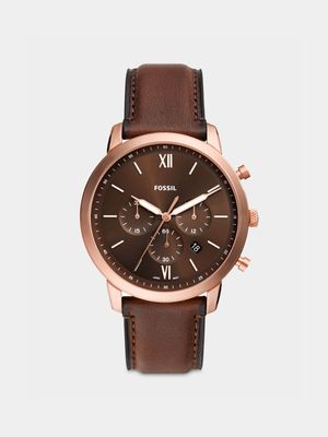 Fossil Men's Neutra Rose Plated Stainless Steel Brown Leather Chronograph Watch