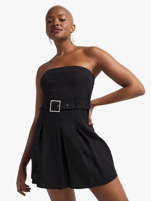 Women's Black Pleated Bandeau Dress