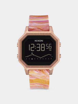 Nixon Women's Siren Stainless Steel Rose Gold Plated & Pink Marble Silicone Digital Watch