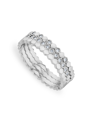 Sterling Silver Cubic Zirconia Honeycomb Women’s Stacking Ring