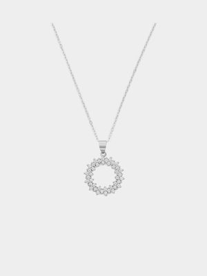Sterling Silver Cubic Zirconia Illusion Circle Pendant