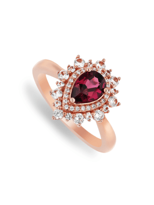 9ct Rose Gold Rhodolite Garnet & Diamond Pear Halo Ring