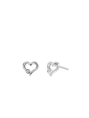 Heart With One CZ Detail Sterling Silver Studs