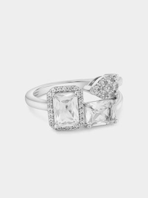 Sterling Silver Diamond &  Created Sapphire Multi-Stone Ring