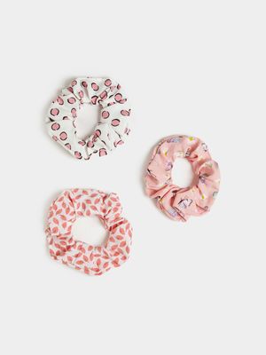 3pk Mixed Pink Printed Scrunchie Set