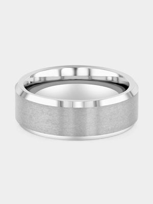 Tungsten Brushed Centre Beveled Edge Ring