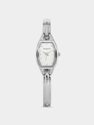 Tempo Woman's Silver Dial Silver Tone Bangle Watch
