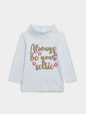 Jet Toddler Girl Single White 'Always Be Yourself' Long Sleeve Tee