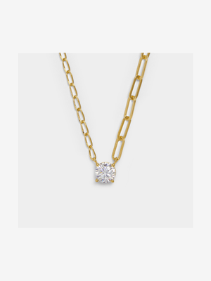 18ct Gold Plated Round CZ Pendant on Chain