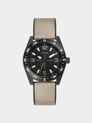 Guess Men’s North Black Plated Beige Nylon & Black Silicone Watch