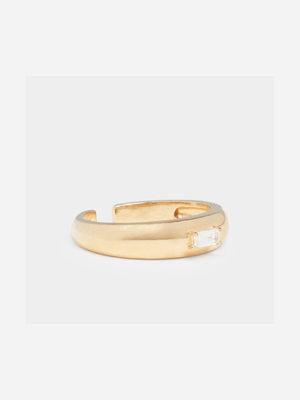 18ct Gold Plated Baguette Centered Open Ended Ring