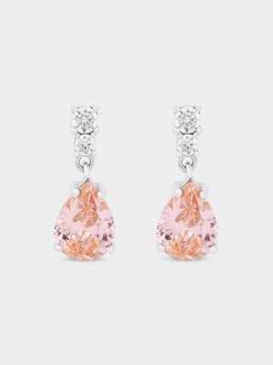 Sterling Silver Pink Cubic Zirconia Pear Drop Earrings