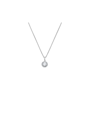 Sterling Silver Diamond & Created Sapphire Round Halo Pendant