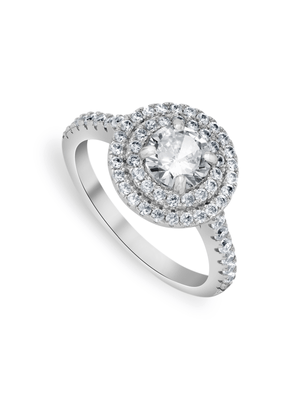 Sterling Silver Cubic Zirconia Round Double Halo Ring